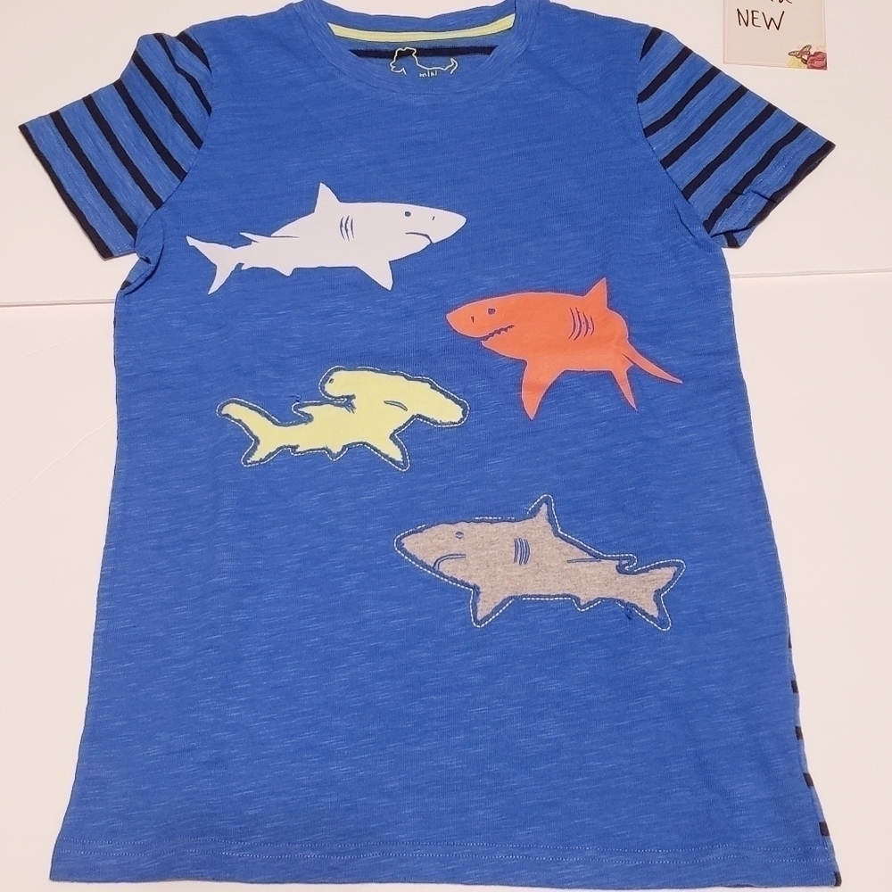 Mini Boden blue fish t shirt 11-12
